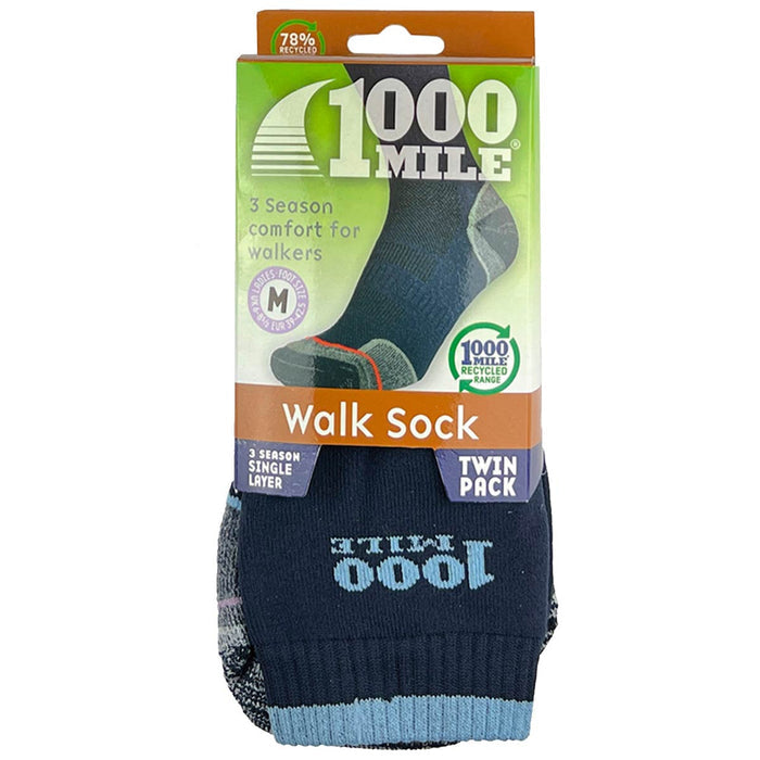 packaging of 1000 mile single layer walk repreve twin pack socks