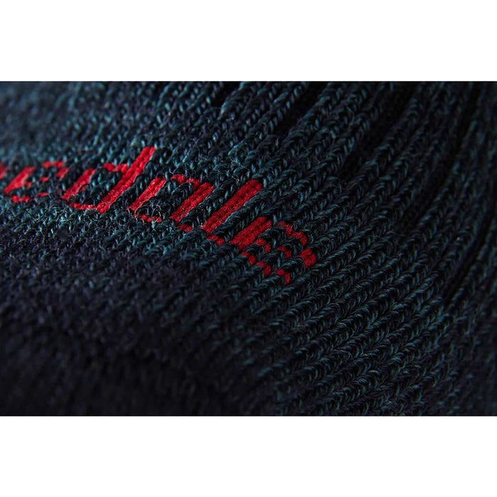 close up of fabric of bridgedale mens hike midweight merino comfort boot sock navy