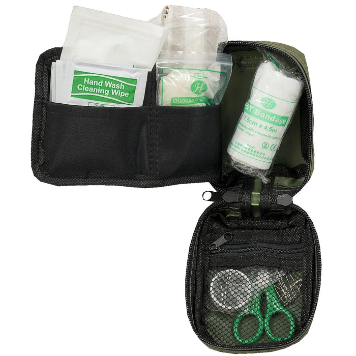 highlander military first aid mini olive pack with clamshell opening