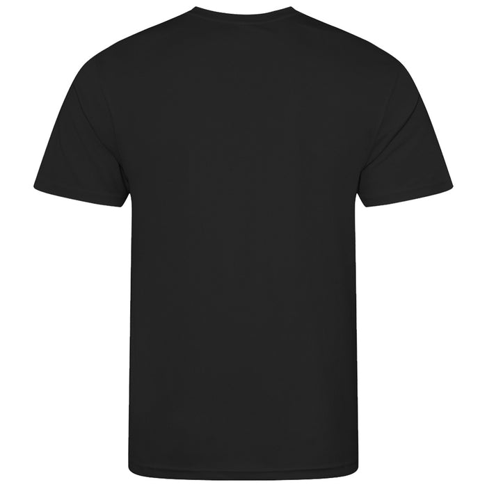 rear of jet black lightweight wicking tshirt