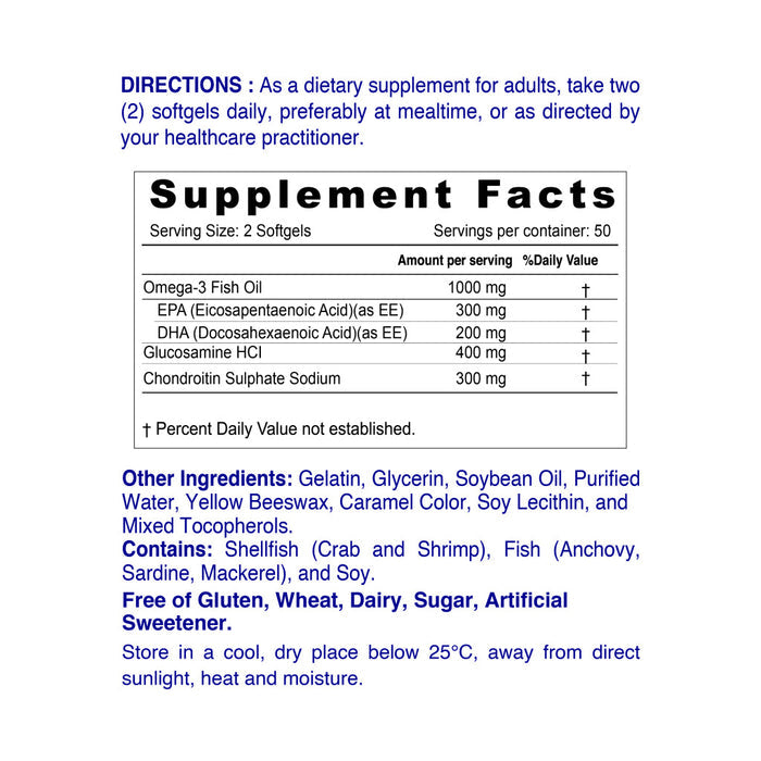 Nordic Sunshine Omega 3 Joint Health With Glucosamine & Chondroitin - 100 Softgels Nordic Sunshine