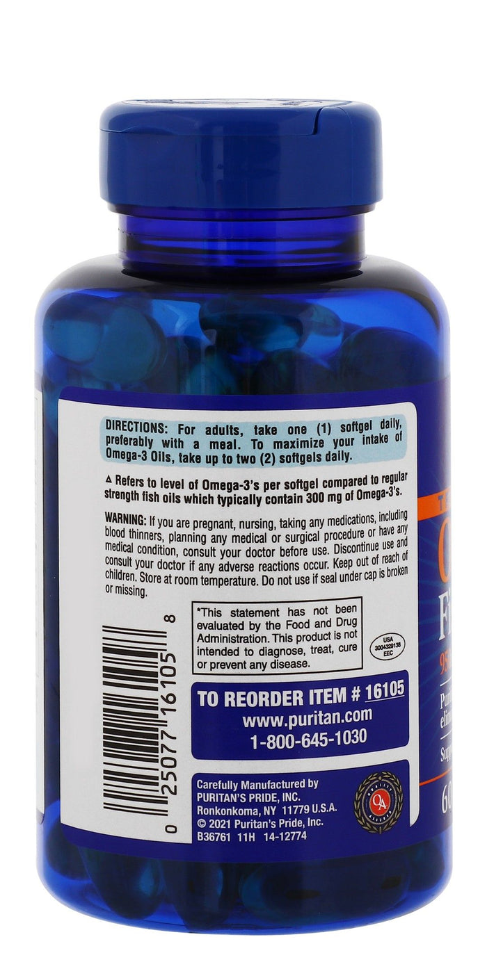 Puritan's Pride Triple Strength 1400mg Omega 3 Heart Support Fish Oil Supplement, 60 softgels - Makkah Pharmacy
