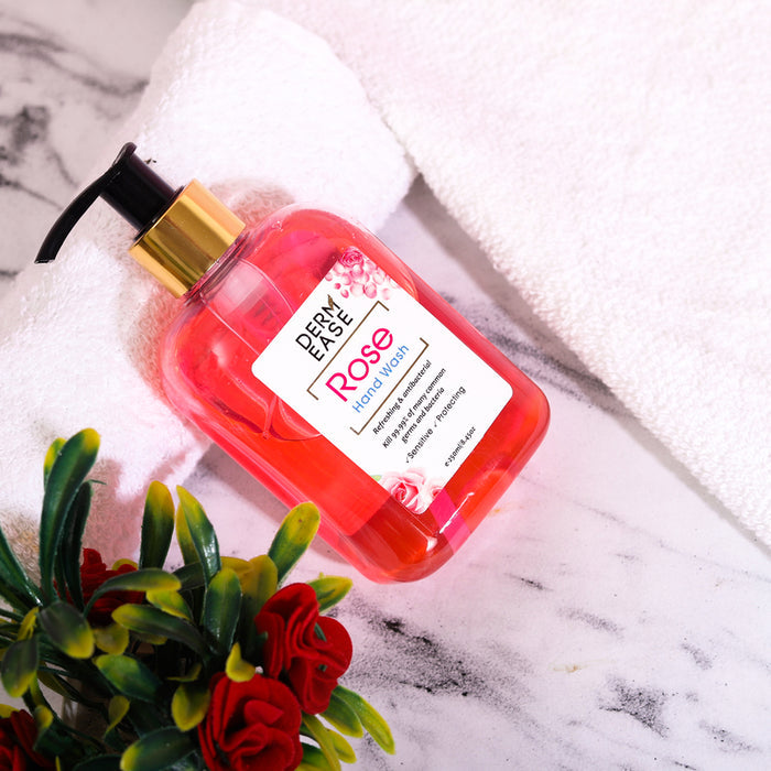 Dermease rose hand wash is placed on floor