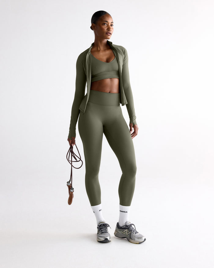 Ultimate Long Sleeve Zip Up Top - Olive Green