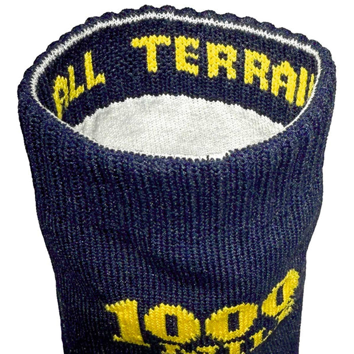 all terrain 1000 mile navy and yellow repreve socks with double layer design