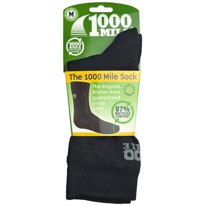 packaging of 1000 mile double layer repreve black socks
