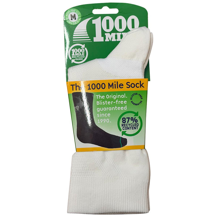 packaging of 1000 mile double layer repreve white socks