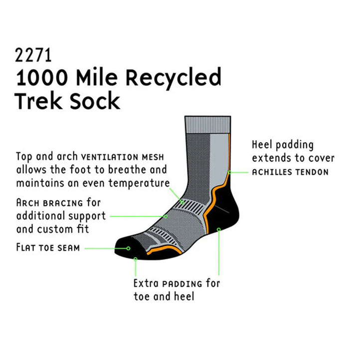 1000 mile product information of trek repreve single layer socks twin pack