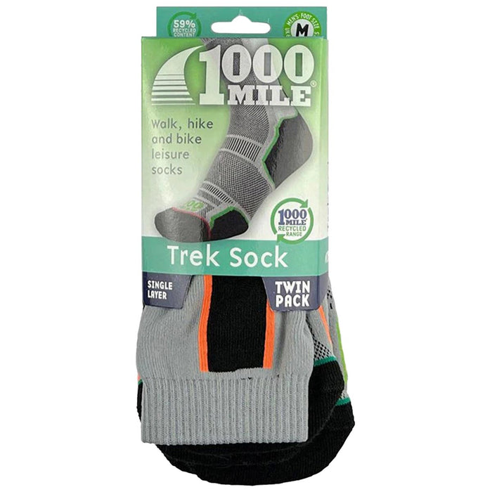 packaging of 1000 mile trek repreve twin pack single layer socks