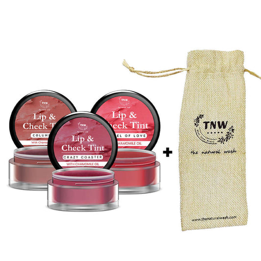 3-in-1 Lip & Cheek Tint Trio with Jute Pouch | Multipurpose Matte Tints for Lips & Cheeks | Red, Brown & Pink | 3 x 5g