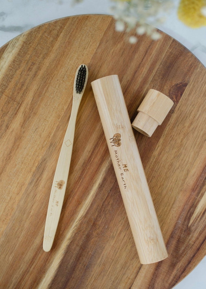 Bamboo Toothbrush Travel Case + Toothbrush Set