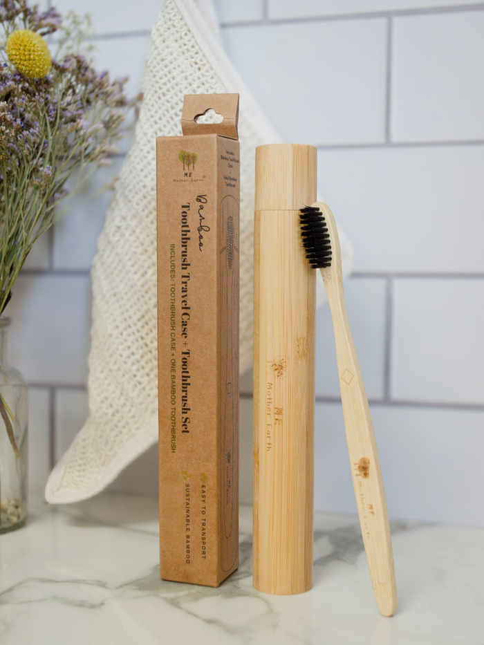 Bamboo Toothbrush Travel Case + Toothbrush Set