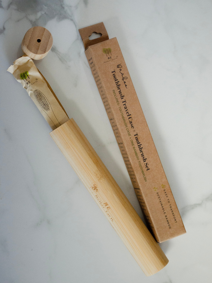 Bamboo Toothbrush Travel Case + Toothbrush Set