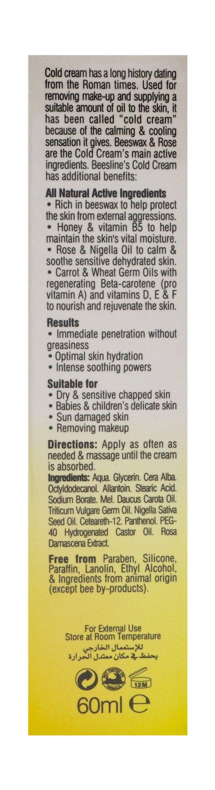 Beesline Beeswax & Rose Oil Face, Body & Hand Moisturizing Cold Cream, 60ml - Makkah Pharmacy