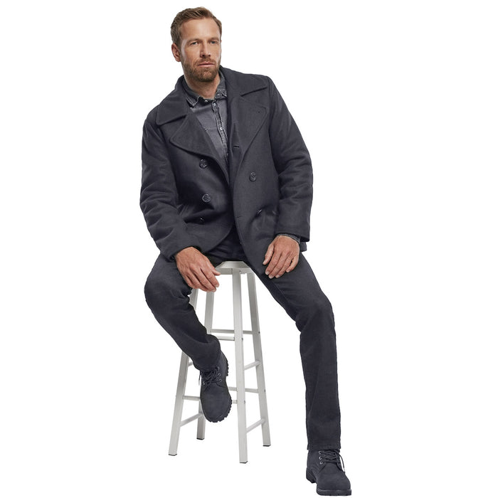 grey brandit pea coat with large lapels