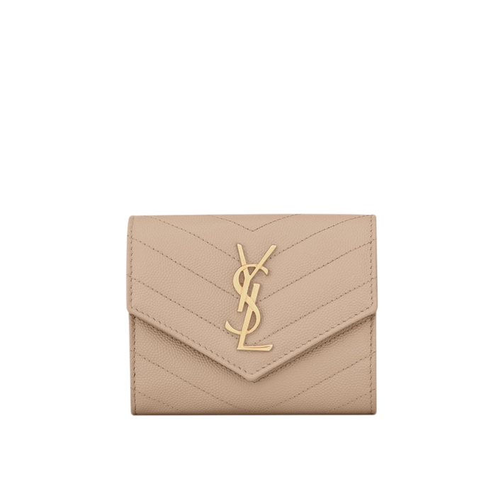CASSANDRE MATELASSÉ compact tri fold wallet in grain de poudre leather