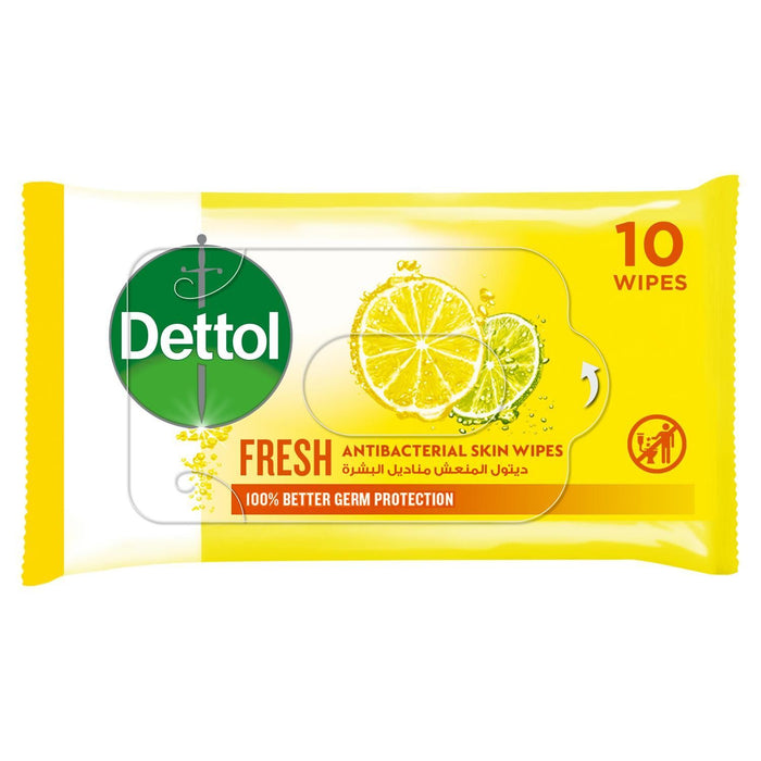 Dettol Fresh Antibacterial Skin Wipes, 10 Wipes - Makkah Pharmacy