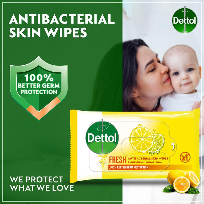 Dettol Fresh Antibacterial Skin Wipes, 10 Wipes - Makkah Pharmacy