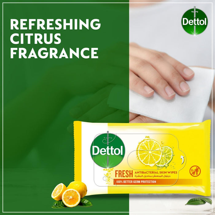 Dettol Fresh Antibacterial Skin Wipes, 10 Wipes - Makkah Pharmacy