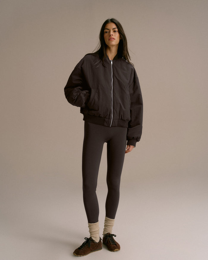 Drop Shoulder Reversible Bomber Jacket - Coffee Bean/Marshmallow White