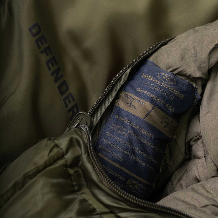 highlander green defender 450 sleeping bag with minus 1 degree comfort rating