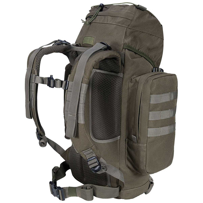 view of arm and waist strap on highlander forces elite pack 44l ranger green