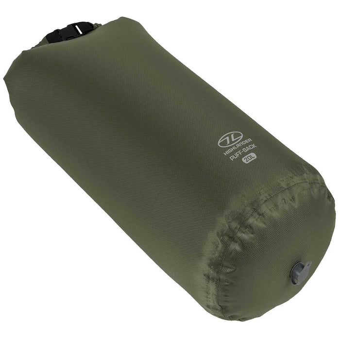olive green highlander puff sack inflation drybag 20l base with valve