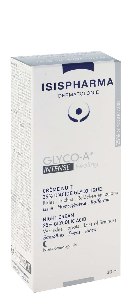 Isispharma Glyco-A Intense Peeling 25% Glycolic Acid Smoothing & Anti-Wrinkle Facial Night Cream, 30ml - Makkah Pharmacy