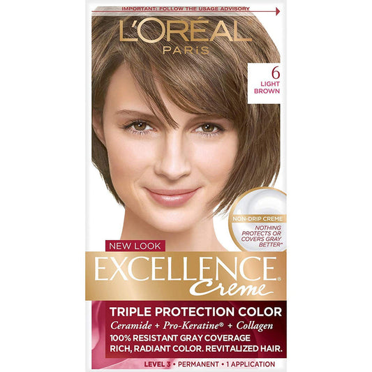 L'Oreal Paris Excellence Creme Permanent Hair Color, 6 Light Brown