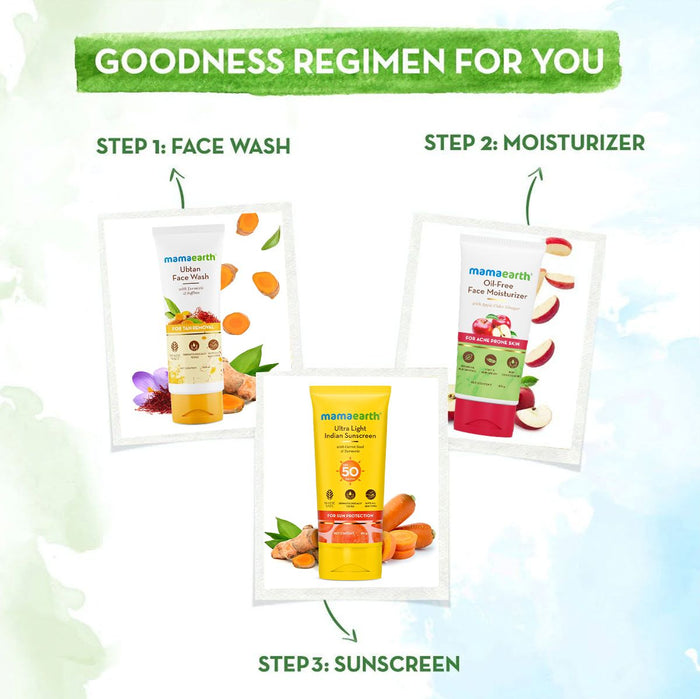 Ultra Light Indian Sunscreen goodness regimen face wash moisturizer