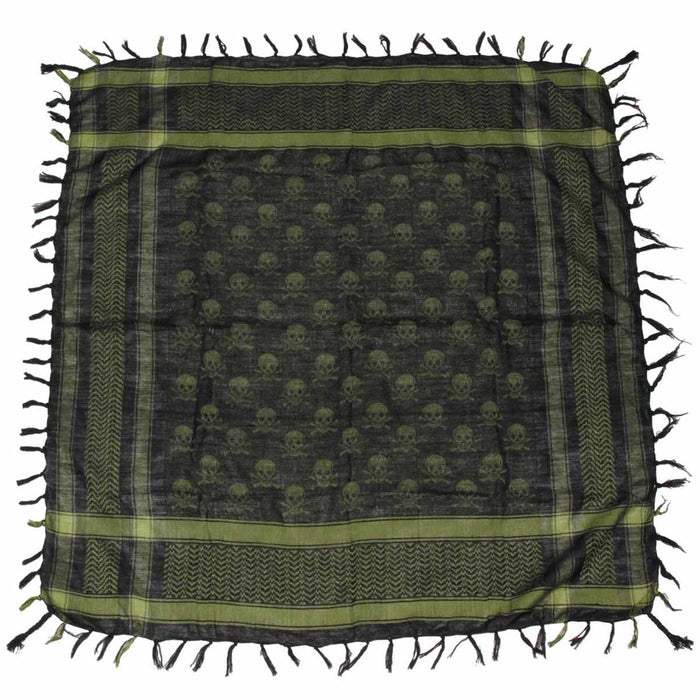 mfh shemagh black olive with skull print