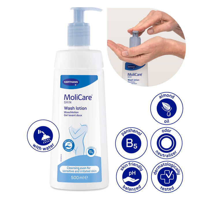 MoliCare Skin Wash Lotion, Senior Care Wash Lotion, gentle cleansing with water of sensitive senior skin, 500ml