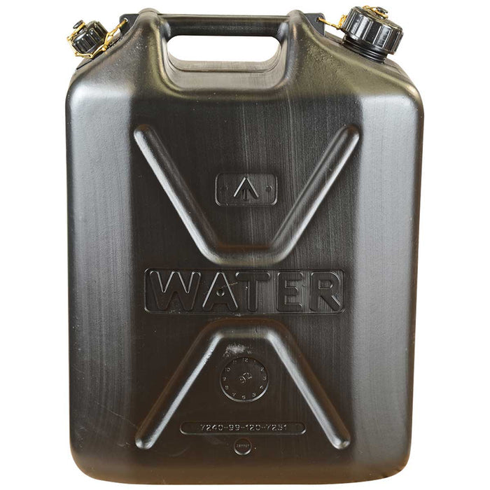 front view of black 20l nato plastic water container