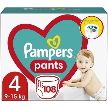 Pampers Pants Diapers Size 4 108 Diapers 915kg With Pouch Stop & Protect Anti Leaking Back