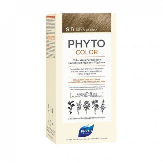 Phyto Paris Permanent Hair Color with Botanical Pigments Very Light Beige Blonde 9.8, 1 Pack - Makkah Pharmacy