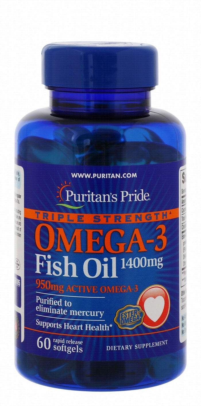 Puritan's Pride Triple Strength 1400mg Omega 3 Heart Support Fish Oil Supplement, 60 softgels - Makkah Pharmacy