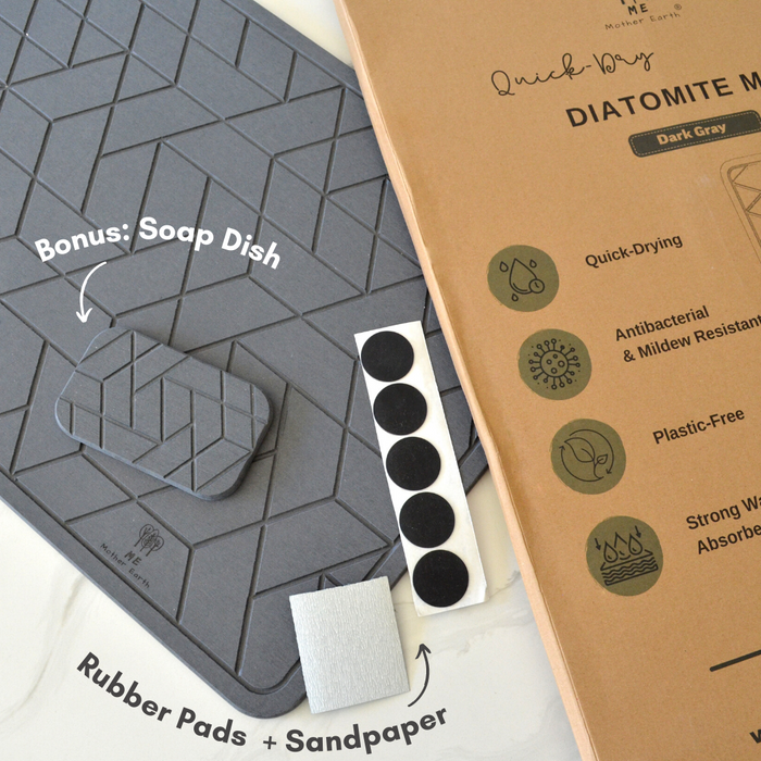 Quick Dry Diatomaceous Earth Floor Stone Bath and Dish Mat | Bathroom Shower Mat Non-Slip | Super Absorbent