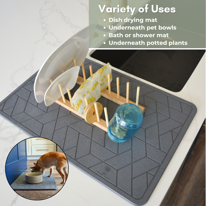 Quick Dry Diatomaceous Earth Floor Stone Bath and Dish Mat | Bathroom Shower Mat Non-Slip | Super Absorbent