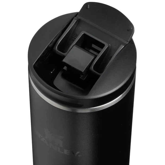 open flip top lid on stanley transit mug 350ml black