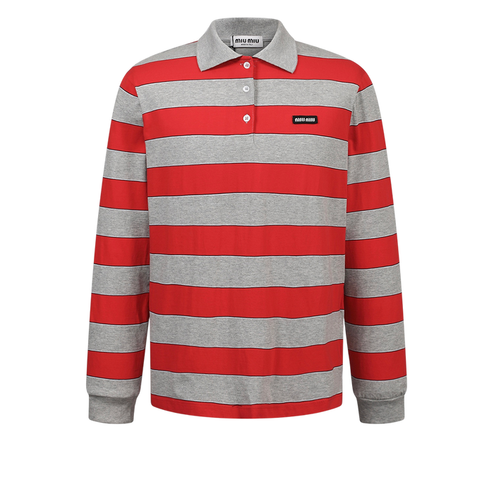 Striped jersey polo shirt