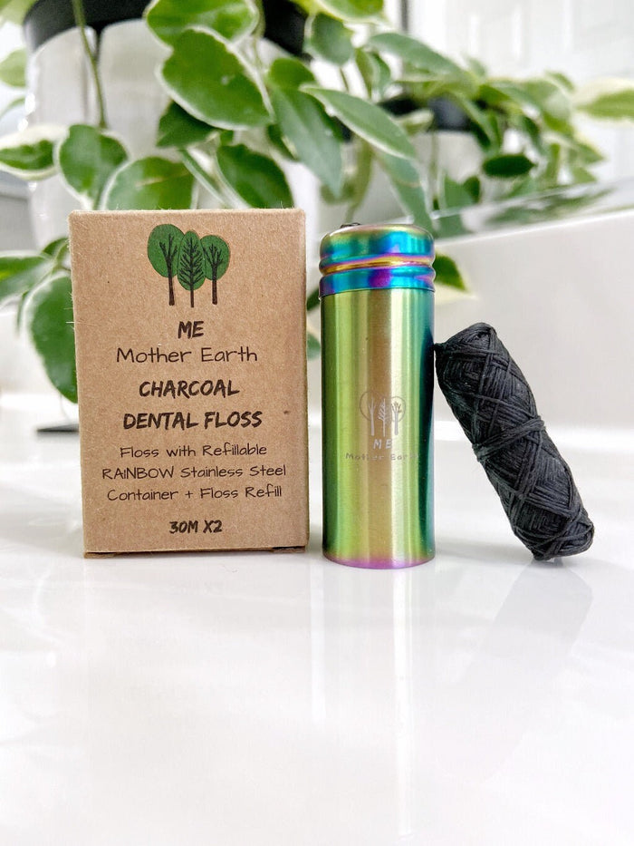 VEGAN Biodegradable Charcoal Dental Floss with Refillable Container | Eco Friendly | Zero Waste Oral Care