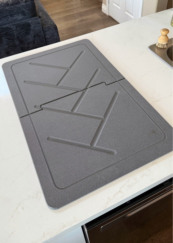 Gray Stone mat on a kitchen counter